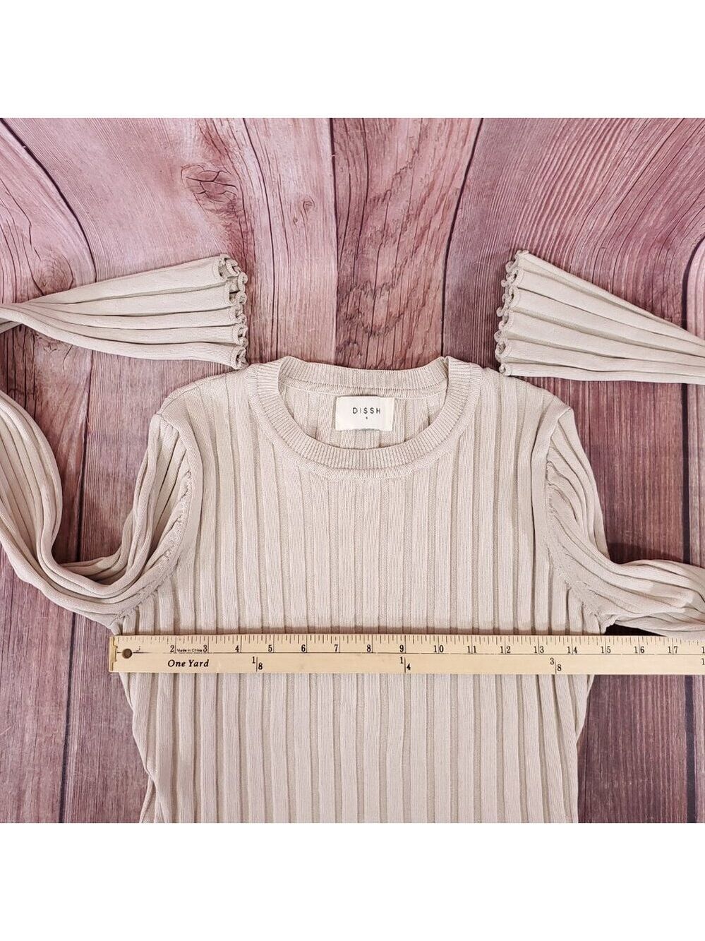 Dissh Womens Small Ada Stone Knit Beige Long Sleeve Ribbed Pullover Sweater Top - Picture 10 of 12